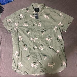 Hollister Green Floral Button Down Shirt